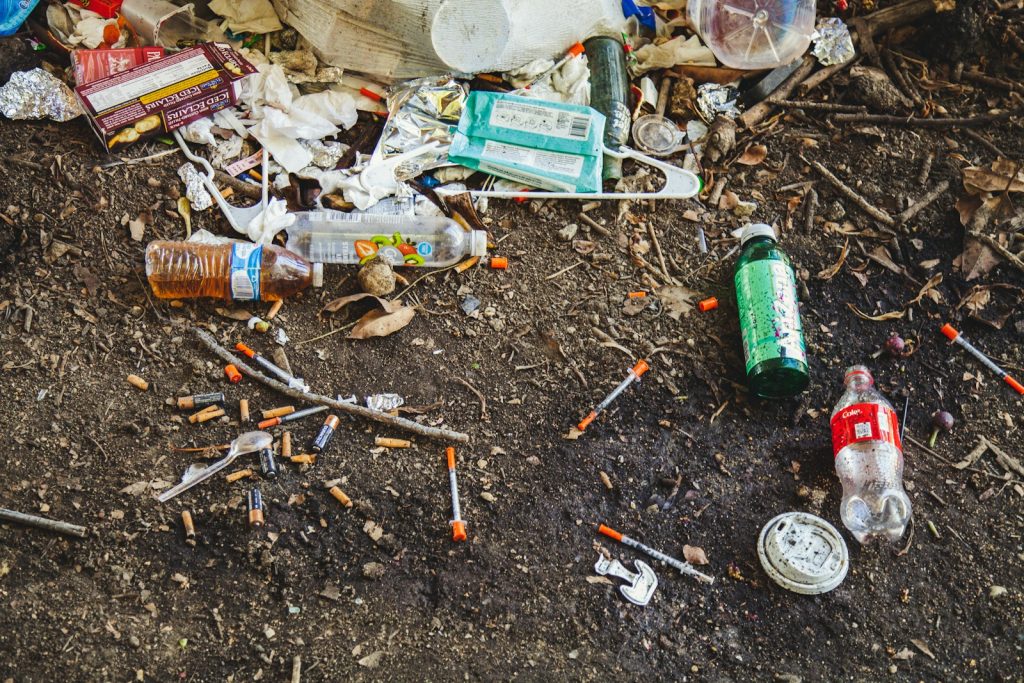 bottles on soil