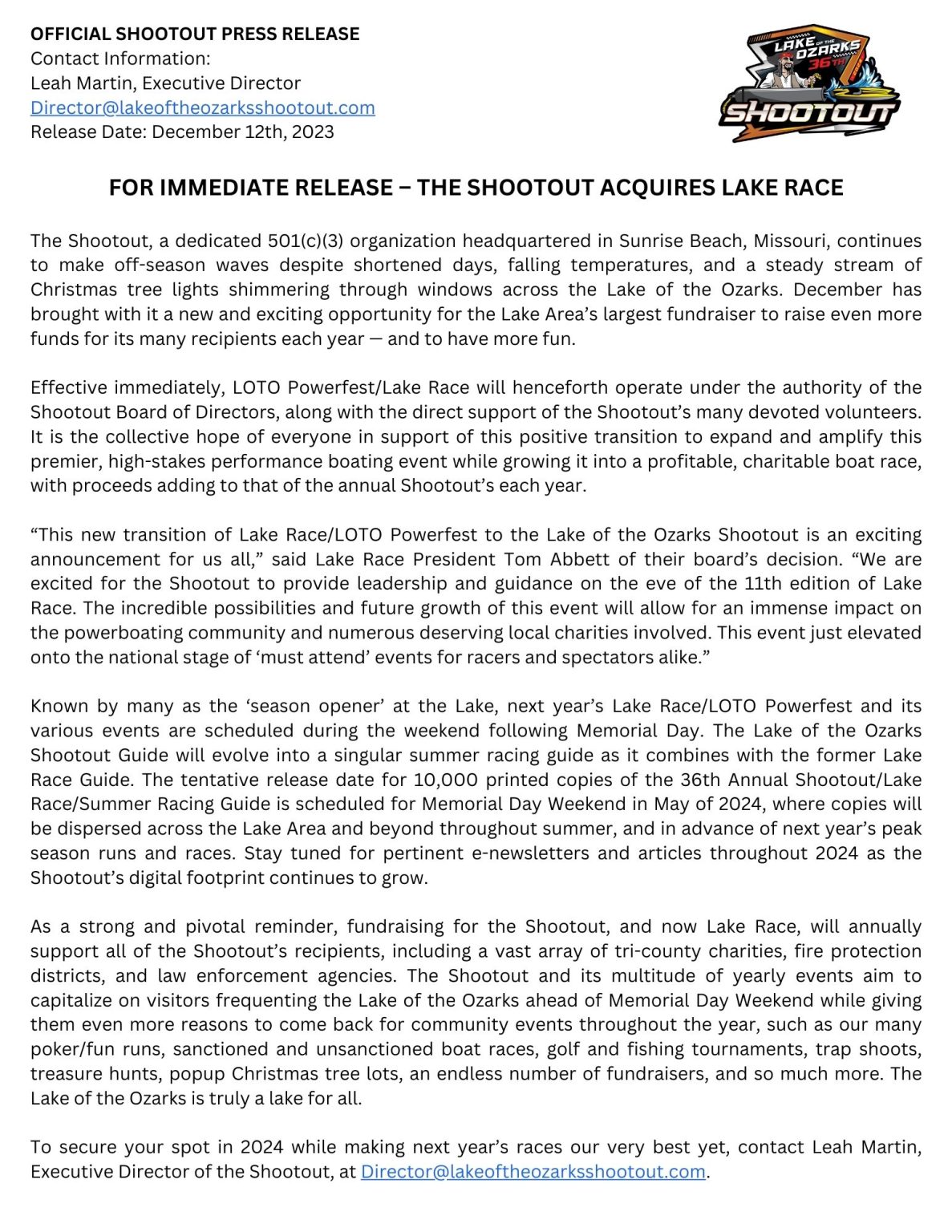 Lake Of The Ozarks Shootout Announces Takeover Of LOTO Powerfest/Lake